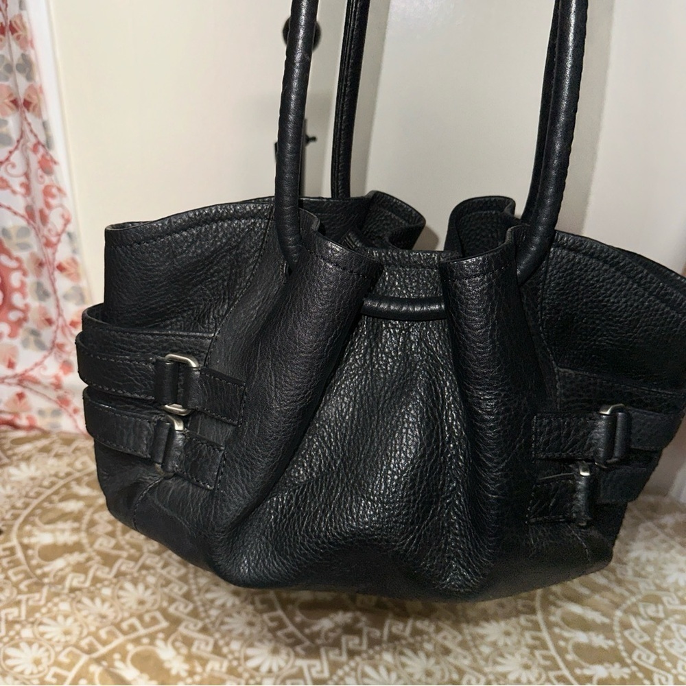 Cole Haan Large Black Pebbled Leather 2 Handle Satchel Shoulder Bag - Picture 4 of 11